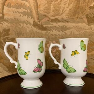 Pair Crown Staffordshire Fine Bone China Butterfly Footed Mug Made In England